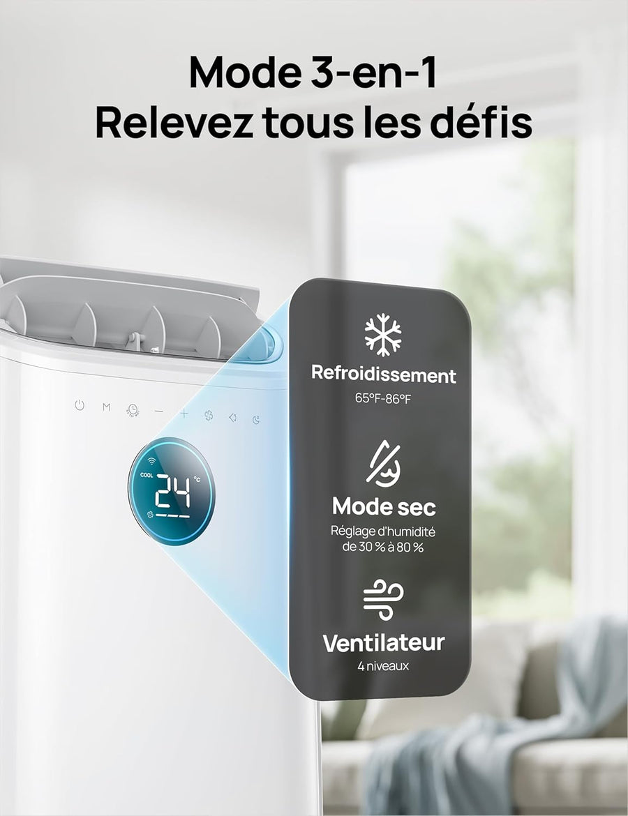 Mode 3 en 1 climatiseur deshumidificateur ventilateur