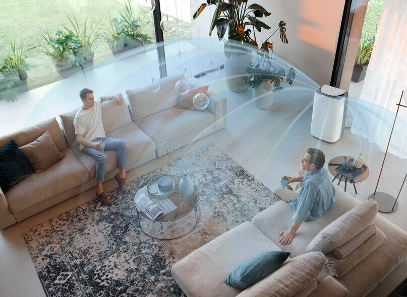 Diffusion d'air douce et silencieuse dans un grand salon
