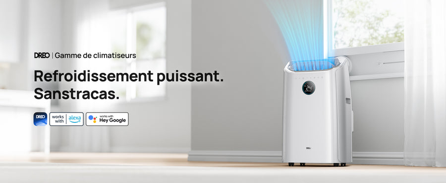 Climatiseur Dreo AC515S installé dans un salon lumineux